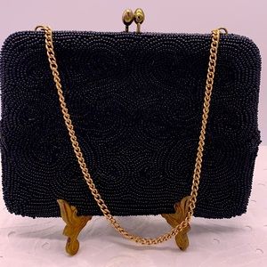 Vintage 1960’s Black Beaded Wrist Purse